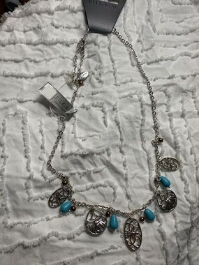 Pilgrim Silver-Tone Necklace with Turquoise and Bronze Accents
